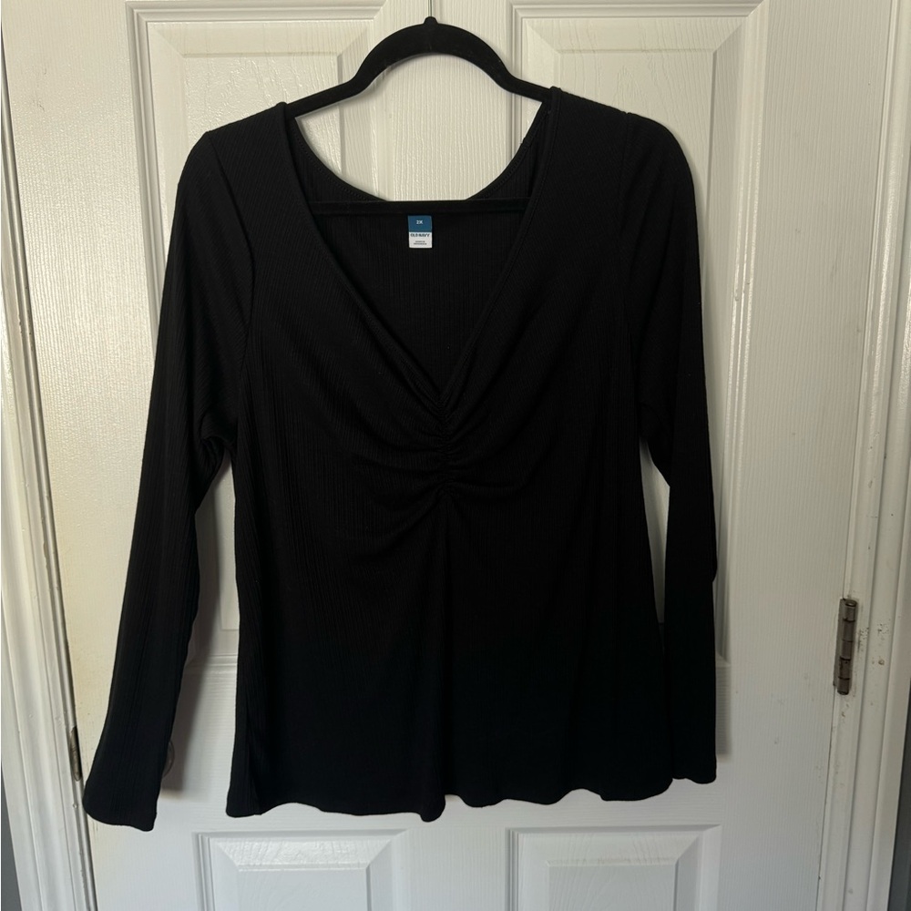 Old Navy Black Gathered Front Blouse